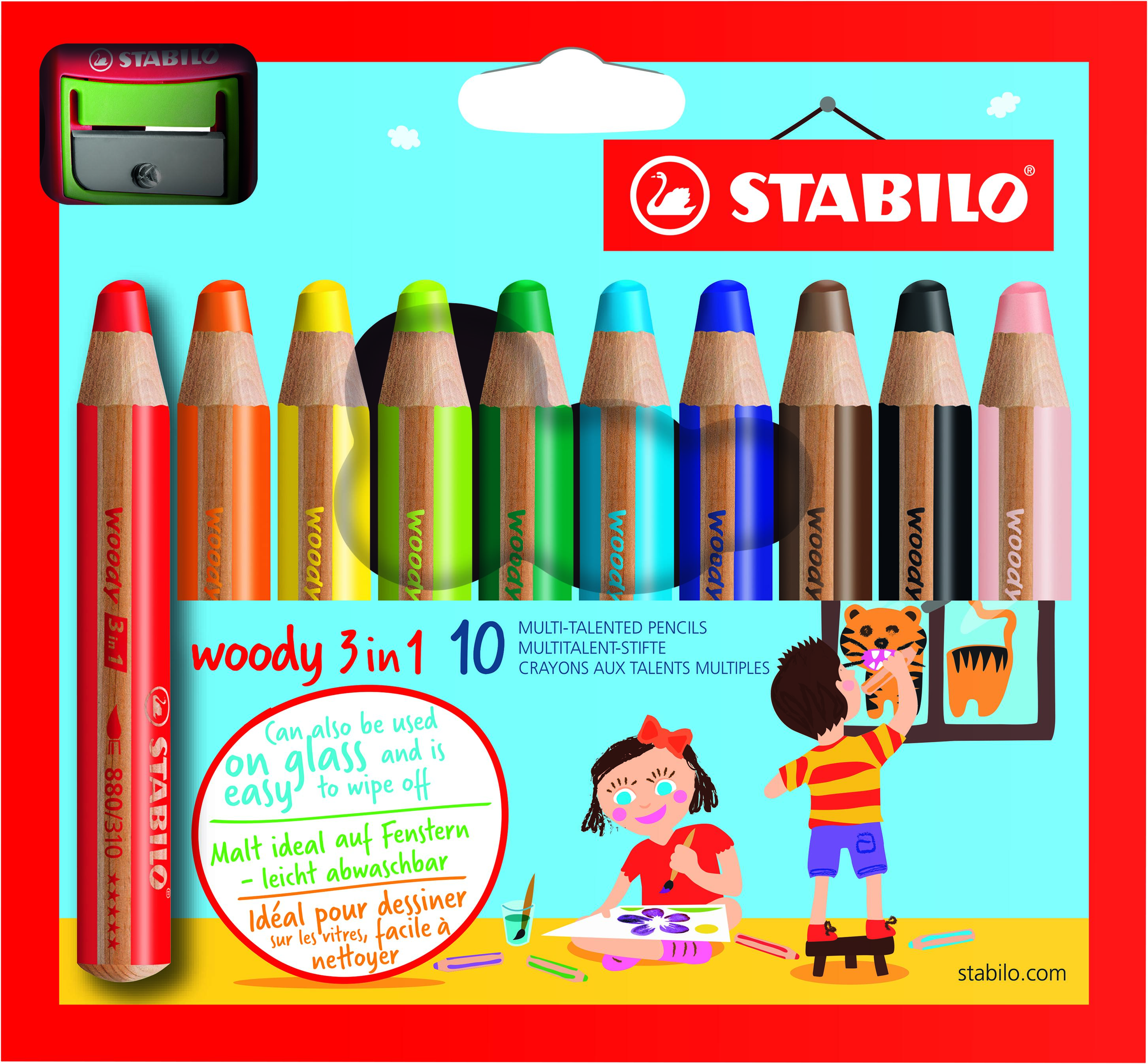Pack de 10 crayons multi-talents Woody 3in1